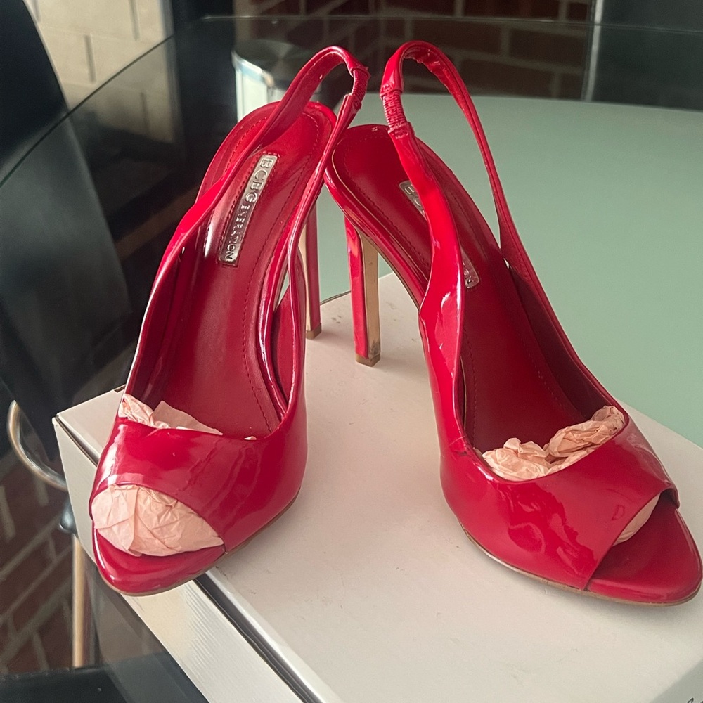 BCBGeneration Glossy Red Slingback Heels